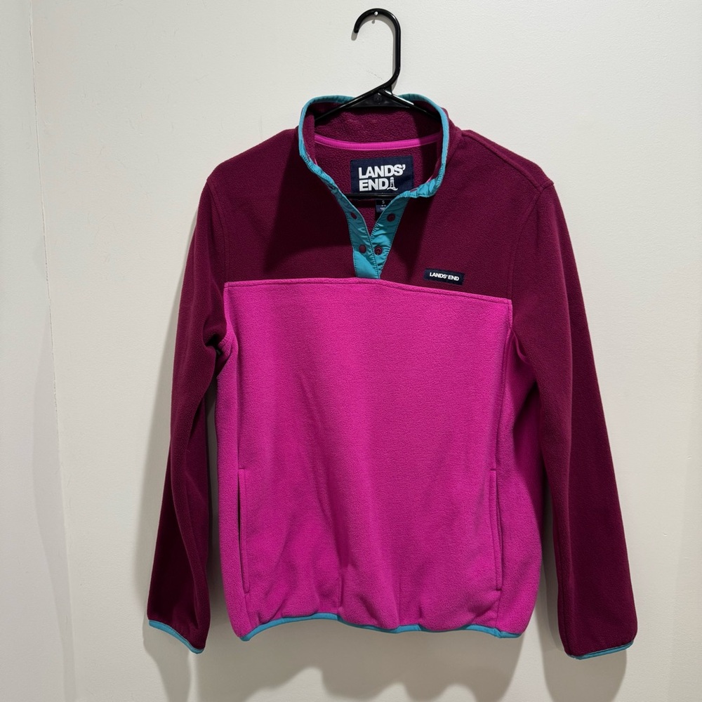 LANDS’ END Colorblock Fleece Snap Pullover‎ – Women’s Small (6–8)